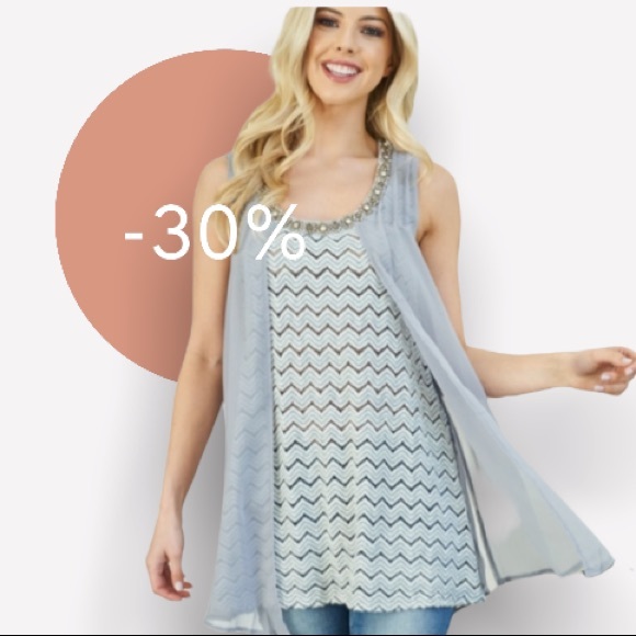 Chevron Embellished Jeweled Bedazzled Tank Top - Picture 2 of 10